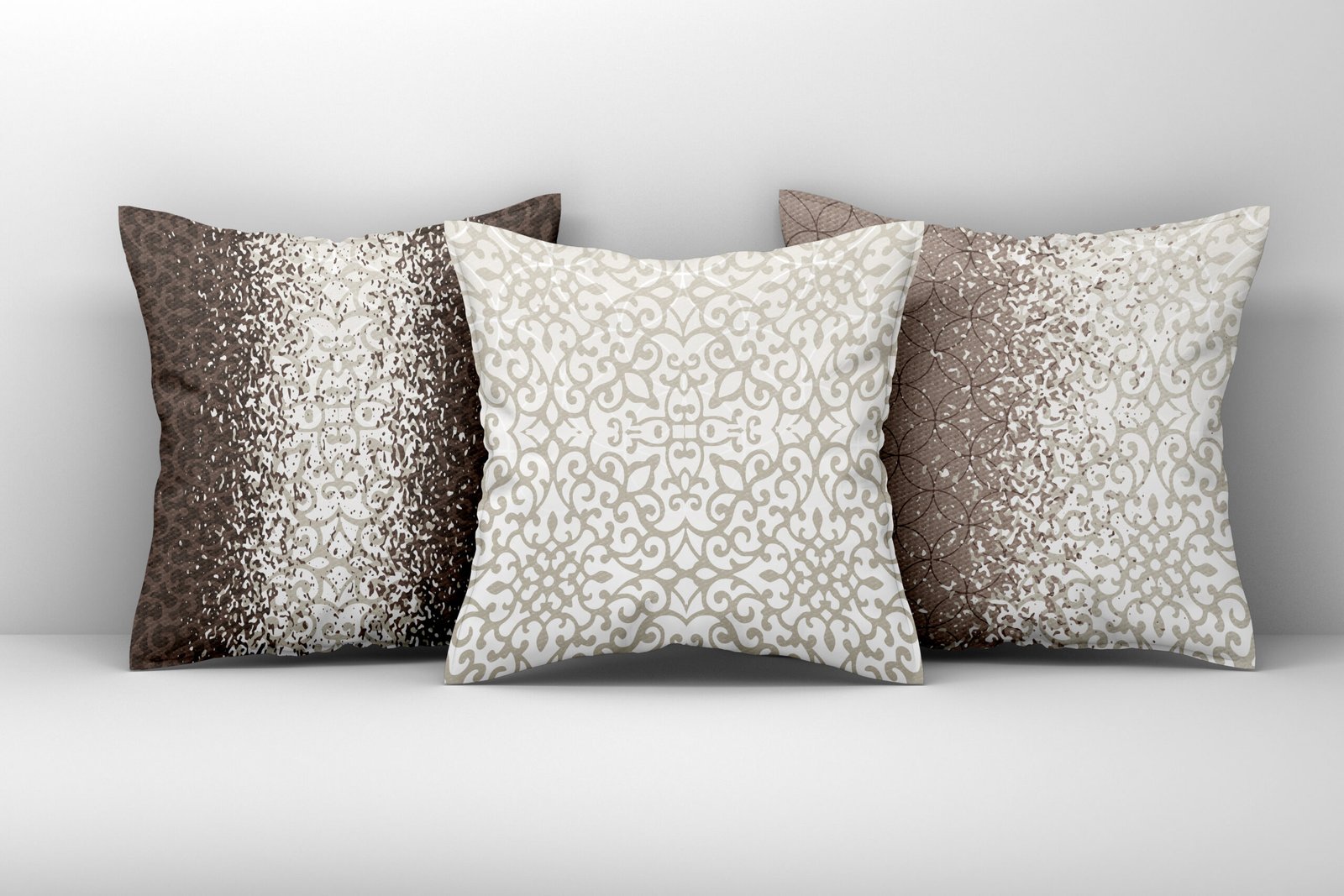 Mockup of three large white pillows